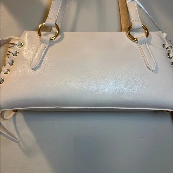 Cream Shoulder Bag with Lace-Up Side Detail - Picture 8 of 13